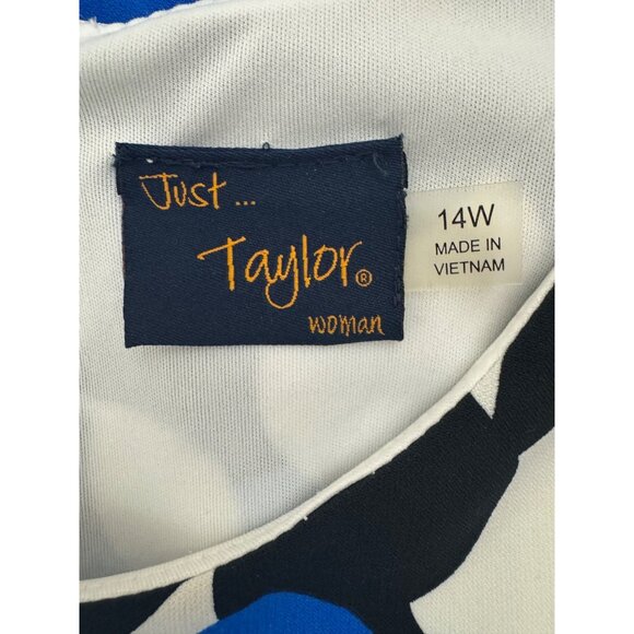 Just Taylor Blue Black White Leaf Print A-Line Dress w/ Pockets Size 14W 1X Plus - Picture 5 of 7
